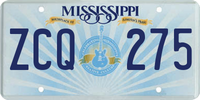 MS license plate ZCQ275
