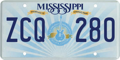 MS license plate ZCQ280