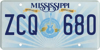 MS license plate ZCQ680