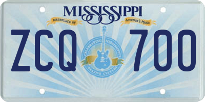 MS license plate ZCQ700