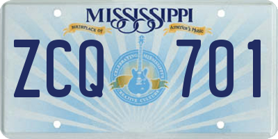 MS license plate ZCQ701