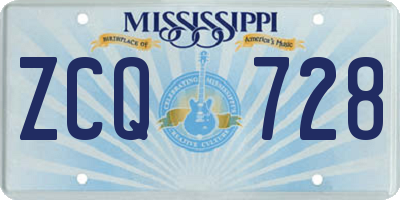 MS license plate ZCQ728