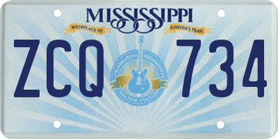 MS license plate ZCQ734