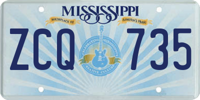 MS license plate ZCQ735