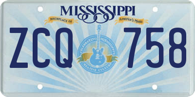 MS license plate ZCQ758