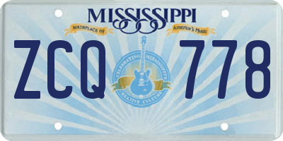 MS license plate ZCQ778
