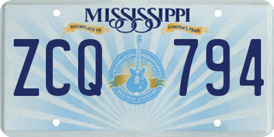 MS license plate ZCQ794