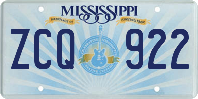 MS license plate ZCQ922