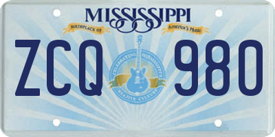 MS license plate ZCQ980