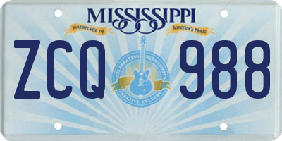 MS license plate ZCQ988