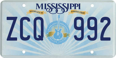 MS license plate ZCQ992