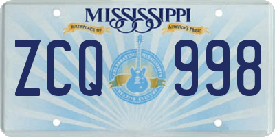 MS license plate ZCQ998