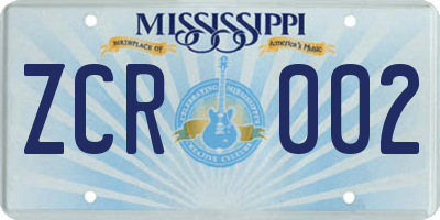 MS license plate ZCR002