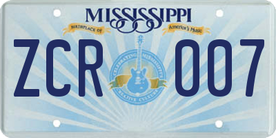 MS license plate ZCR007