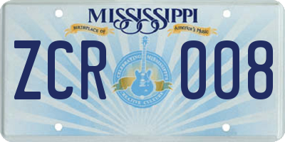 MS license plate ZCR008