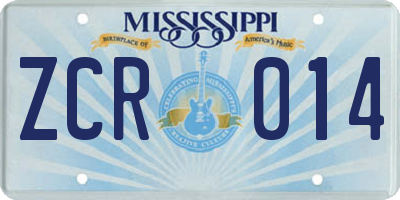 MS license plate ZCR014
