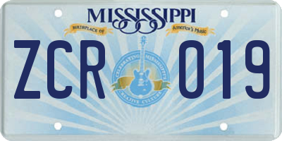 MS license plate ZCR019