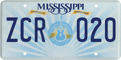 MS license plate ZCR020