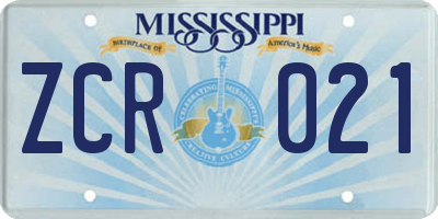 MS license plate ZCR021