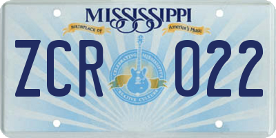 MS license plate ZCR022