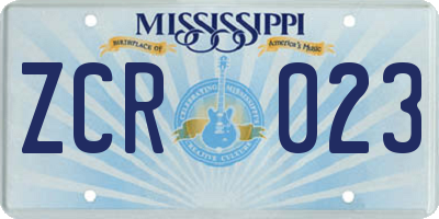 MS license plate ZCR023