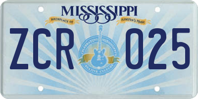 MS license plate ZCR025