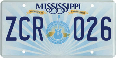 MS license plate ZCR026