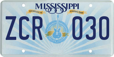 MS license plate ZCR030