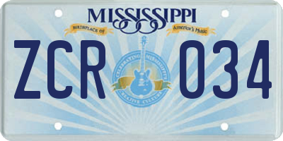 MS license plate ZCR034