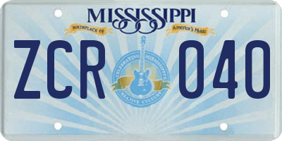 MS license plate ZCR040