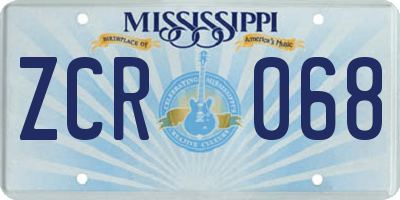 MS license plate ZCR068