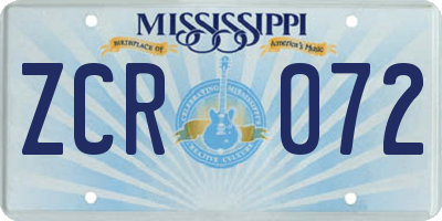 MS license plate ZCR072