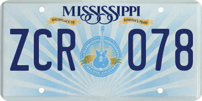 MS license plate ZCR078
