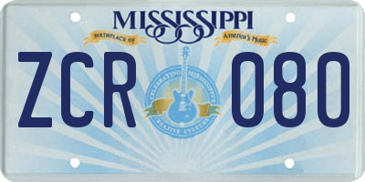 MS license plate ZCR080