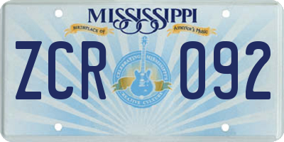 MS license plate ZCR092