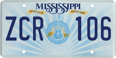 MS license plate ZCR106
