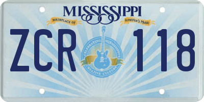 MS license plate ZCR118