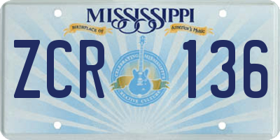 MS license plate ZCR136