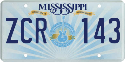 MS license plate ZCR143