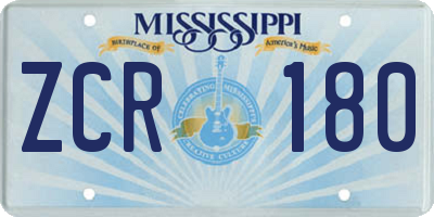 MS license plate ZCR180