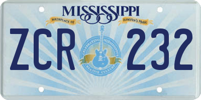 MS license plate ZCR232