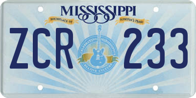 MS license plate ZCR233