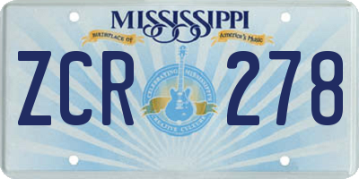 MS license plate ZCR278