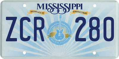 MS license plate ZCR280