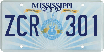 MS license plate ZCR301