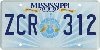 MS license plate ZCR312