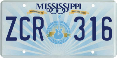 MS license plate ZCR316