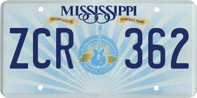 MS license plate ZCR362