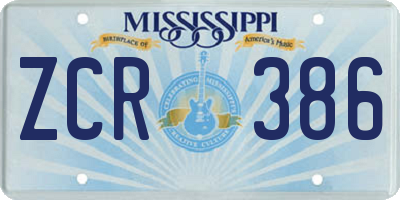 MS license plate ZCR386