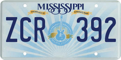 MS license plate ZCR392